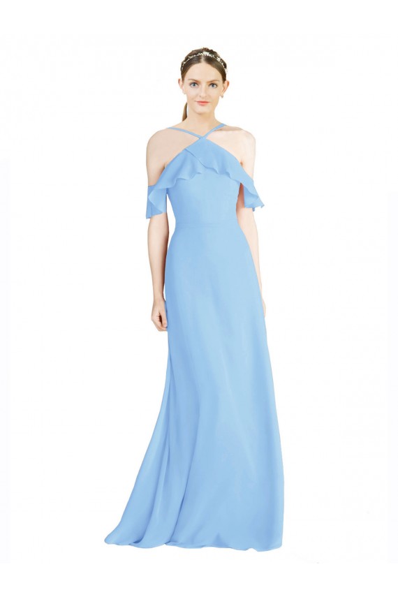 Ombro Frio Cabeçada Lombar Chiffon Linha A Vestidos de Madrinha