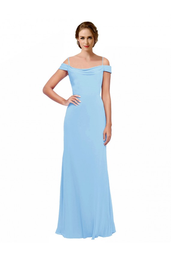 Sem Mangas Fora do Ombro Chiffon Linha A Pervinca Vestidos de Madrinha