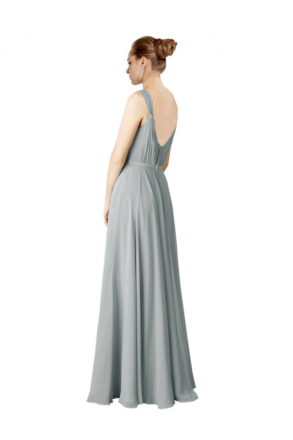 Sem Mangas Decote V Chiffon Linha A Prata Longo Vestidos de Madrinha