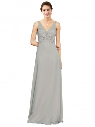 Sem Mangas Decote V Chiffon Linha A Prata Vestidos de Festa