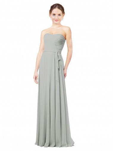 Sem Mangas Amor Chiffon Linha A Prata Longo Vestidos de Madrinha