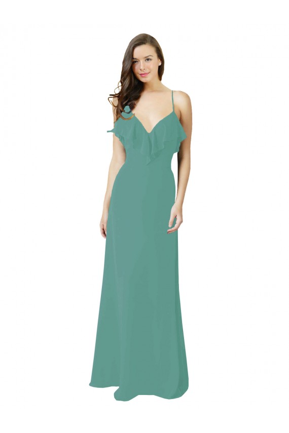 Sem Mangas Alças finas Chiffon Linha A Prata Islandesa Longo Vestidos de Madrinha