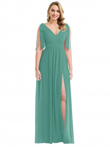 Sem Mangas Decote V Costas em V Chiffon Linha A Prata Islandesa Longo Vestidos de Madrinha