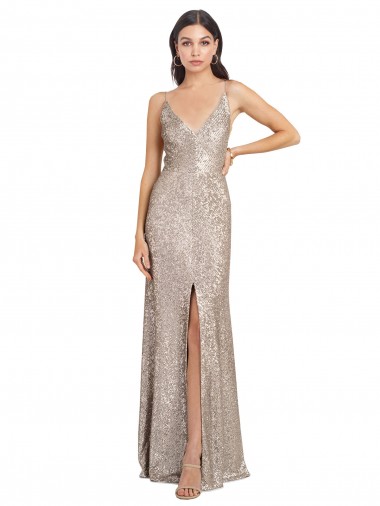 Sem Mangas Decote V Costas em V Lantejoulas & Lantejoulas Espumantes Bainha Vestidos de Madrinha / Vestidos de Noite / Vestidos de Festa