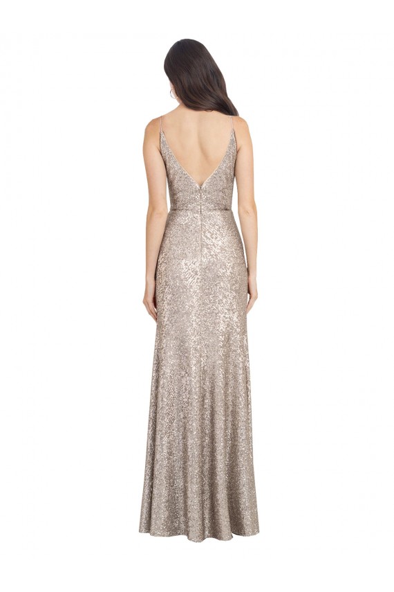 Sem Mangas Decote V Costas em V Lantejoulas & Lantejoulas Espumantes Bainha Vestidos de Madrinha / Vestidos de Noite / Vestidos de Festa