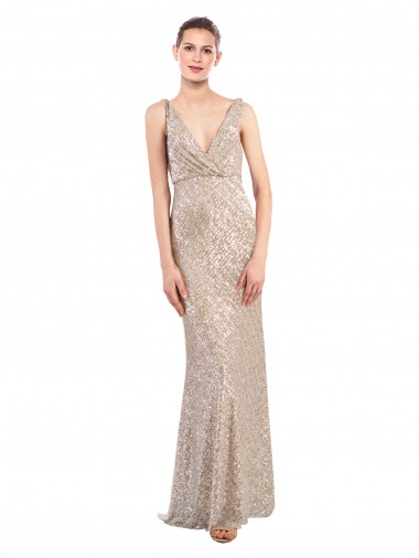 Sem Mangas Decote V Lombar Lantejoulas & Lantejoulas Espumantes Bainha Vestidos de Madrinha / Vestidos de Noite / Vestidos de Festa