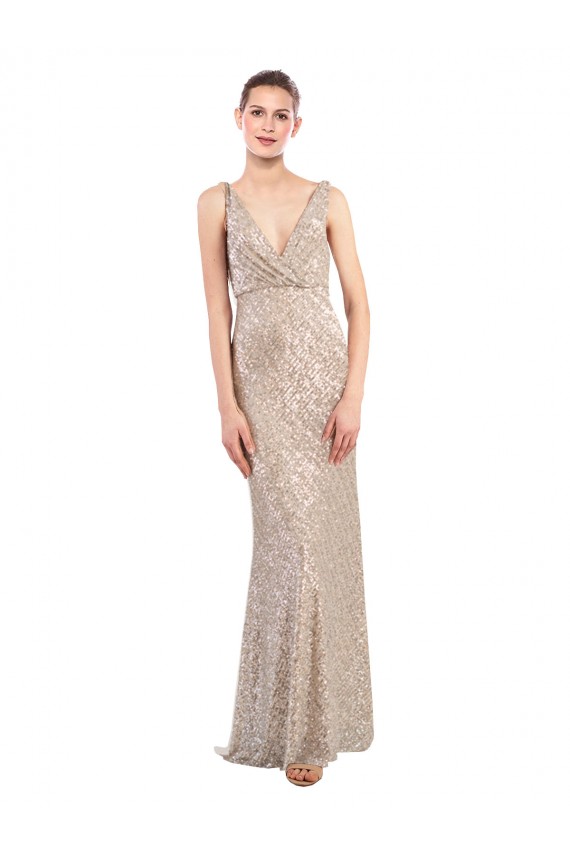 Sem Mangas Decote V Lombar Lantejoulas & Lantejoulas Espumantes Bainha Vestidos de Madrinha / Vestidos de Noite / Vestidos de Festa