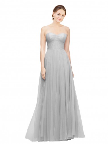 Sem Mangas Amor Tule Linha A Longo Prata Vestidos de Madrinha
