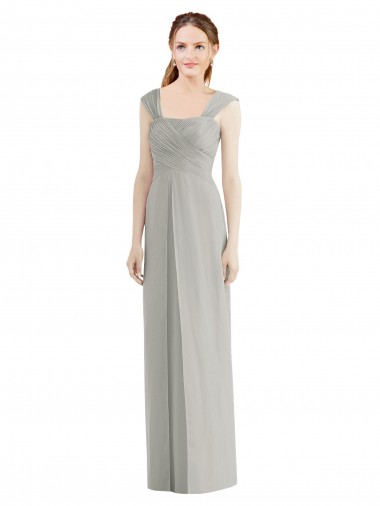 Sem Mangas Barco Chiffon Linha A Longo Vestidos de Madrinha