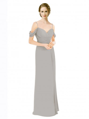 Ombro Frio Fora do Ombro Abrir de volta Chiffon & Renda Linha A Vestidos de Madrinha