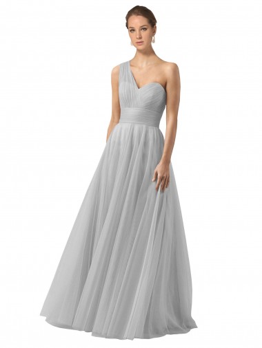 Sem Mangas Um Ombro Tule Linha A Vestidos de Madrinha