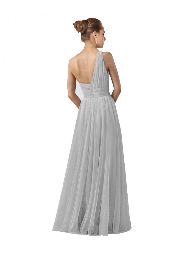 Sem Mangas Um Ombro Tule Linha A Vestidos de Madrinha