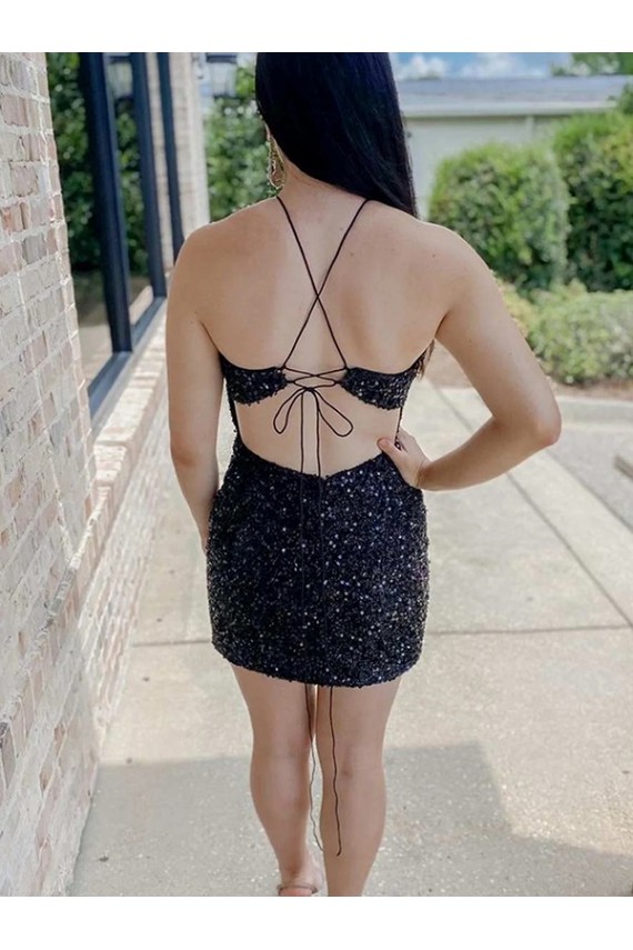 Sem Mangas Cabeçada Lantejoulas Veludo Bainha Vestidos de Festa