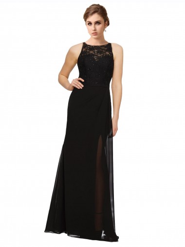 Sem Mangas Decote Alto Chiffon & Renda Bainha Vestidos de Madrinha