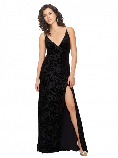 Sem Mangas Decote V Abrir de volta Veludo Floral & Veludo Elástico Bainha Vestidos de Madrinha