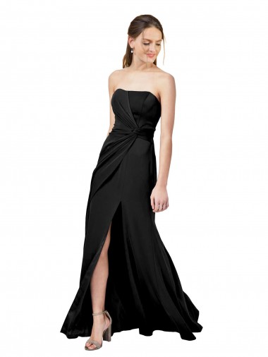 Sem Mangas Sem alças Lombar Crepe Esticado Bainha Preto Longo Vestidos de Madrinha / Vestidos de Noite / Vestidos de Festa