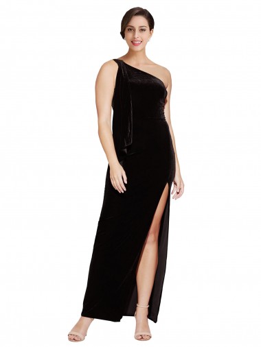 Sem Mangas Um Ombro Veludo Elástico Bainha Vestidos de Madrinha / Vestidos de Noite / Vestidos de Festa