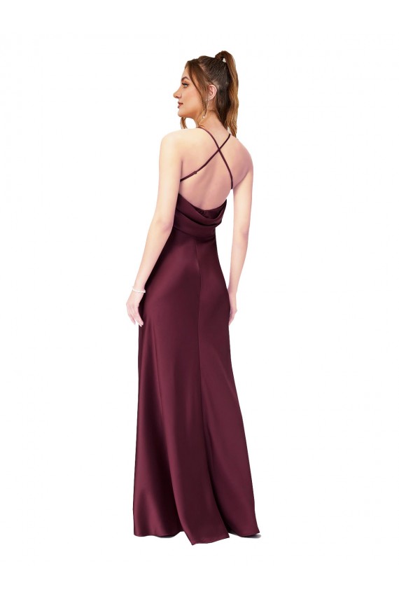 Sem Mangas Decote V Criss Cruz Cetim Sedoso Bainha Vestidos de Madrinha / Vestidos de Noite / Vestidos de Festa