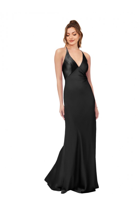 Sem Mangas Decote V Criss Cruz Cetim Sedoso Bainha Vestidos de Madrinha / Vestidos de Noite / Vestidos de Festa