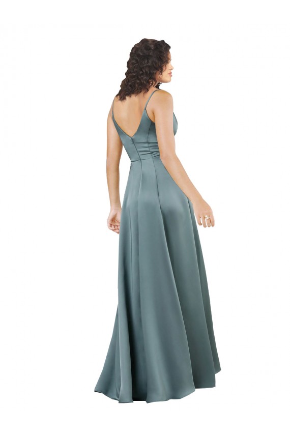 Sem Mangas Decote V Costas em V Cetim Sedoso Linha A Vestidos de Madrinha / Vestidos de Noite / Vestidos de Festa