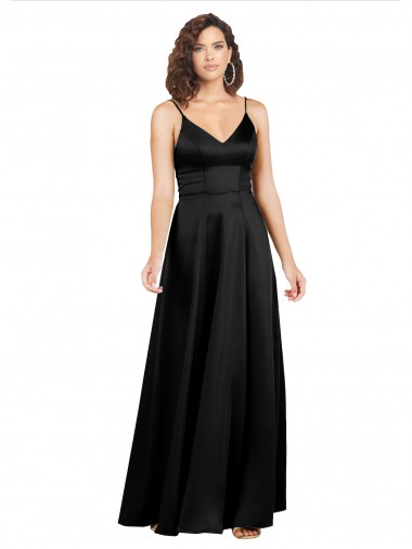 Sem Mangas Decote V Costas em V Cetim Sedoso Linha A Vestidos de Madrinha / Vestidos de Noite / Vestidos de Festa