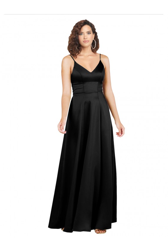 Sem Mangas Decote V Costas em V Cetim Sedoso Linha A Vestidos de Madrinha / Vestidos de Noite / Vestidos de Festa