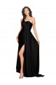 Sem Mangas Um Ombro Cetim Sedoso Linha A Preto Longo Vestidos de Madrinha / Vestidos de Noite / Vestidos de Festa