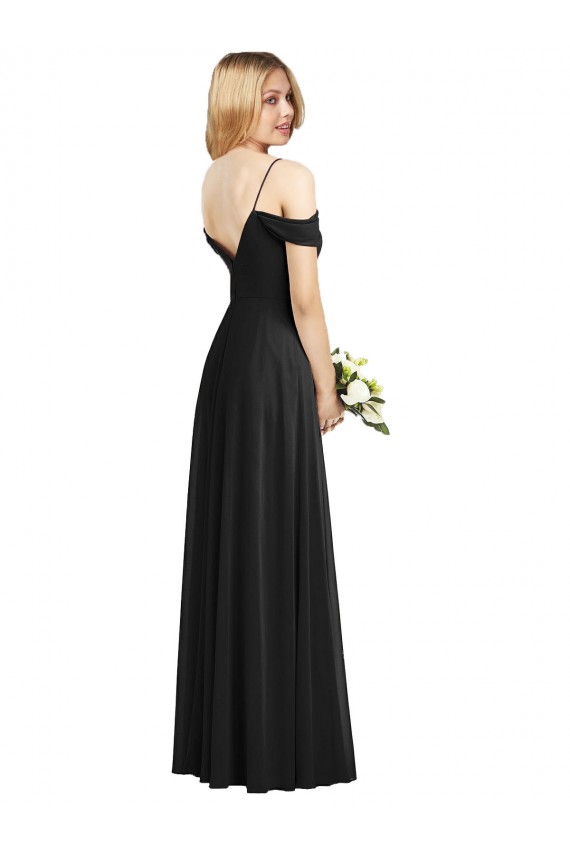 Ombro Frio Alças finas Chiffon Linha A Longo Vestido de Madrinha