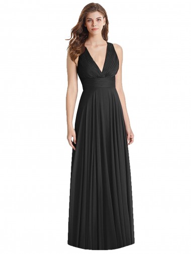 Sem Mangas Decote V Criss Cruz Chiffon Linha A Preto Longo Vestidos de Madrinha