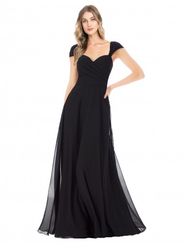 Mangas Curtas Amor Chiffon Linha A Longo Vestidos de Madrinha