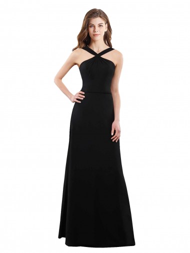 Sem Mangas Cabeçada Abrir de volta Chiffon Linha A Preto Vestidos de Festa / Vestidos de Madrinha