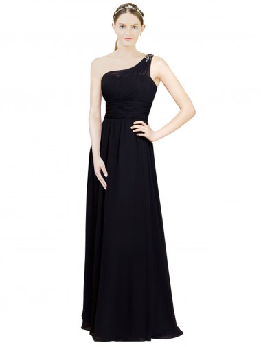 Sem Mangas Um Ombro Chiffon Linha A Vestido de Festa / Vestido de Madrinha