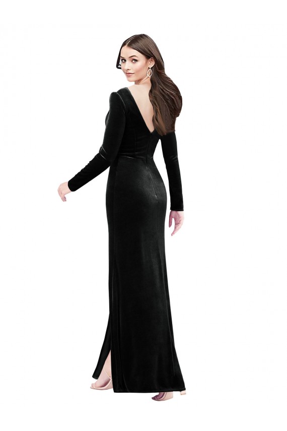 Mangas Compridas Decote V Costas em V Veludo Elástico Coluna Vestidos de Madrinha / Vestidos de Noite / Vestidos de Festa