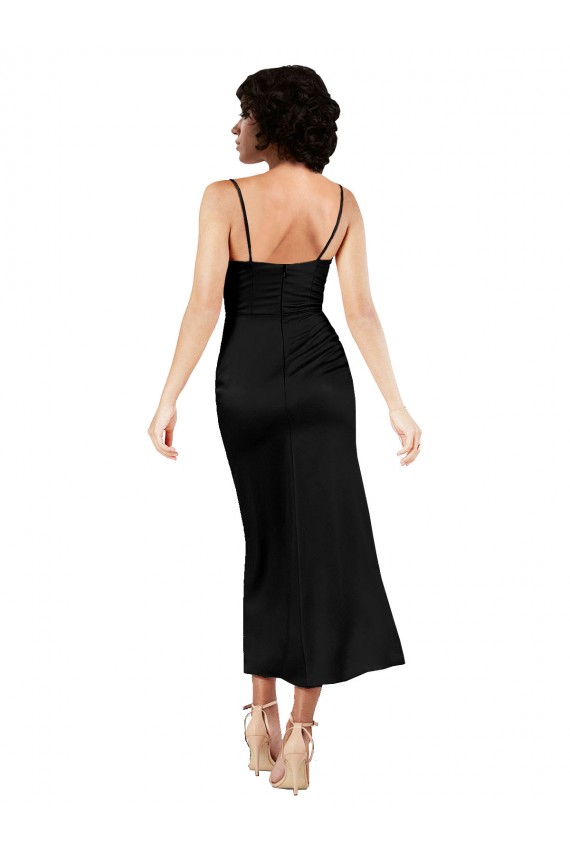 Sem Mangas Alças finas Cetim Sedoso Linha A Curto Vestidos de Madrinha / Vestidos de Noite / Vestidos de Festa