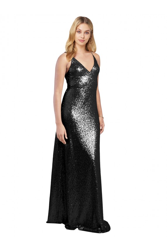 Sem Mangas Alças finas Costas em V Lantejoulas Linha A Vestidos de Madrinha / Vestidos de Noite / Vestidos de Festa