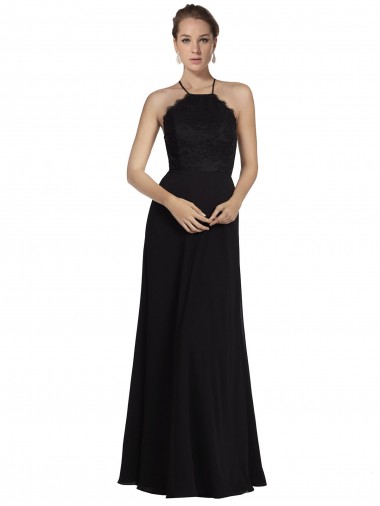 Sem Mangas Cabeçada Abrir de volta Chiffon & Renda Linha A Vestidos de Madrinha
