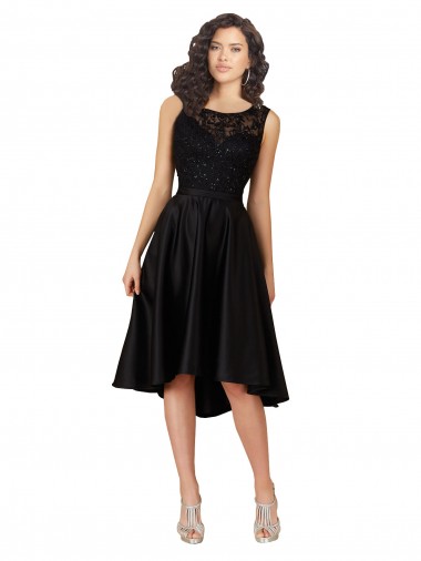 Sem Mangas Decote Ilusão Cetim & Renda Linha A Vestidos de Madrinha / Vestidos de Cocktail / Vestidos de Homecoming