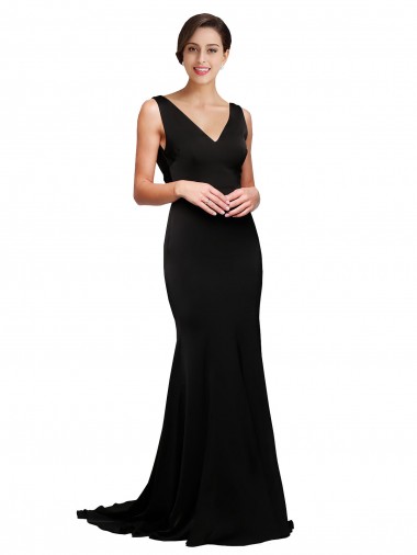 Sem Mangas Decote V Lombar Cetim Sedoso Linha A Longo Vestidos de Madrinha / Vestidos de Noite / Vestidos de Festa