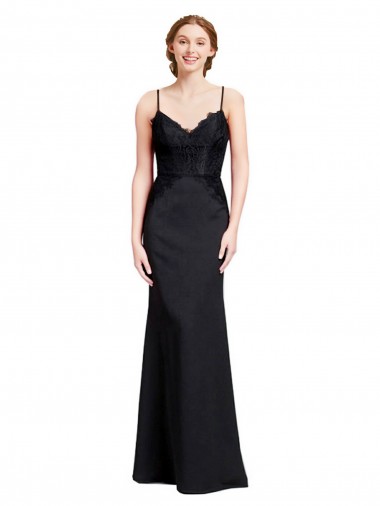 Sem Mangas Alças finas Lombar Crepe Esticado Sereia Vestidos de Madrinha / Vestidos de Festa