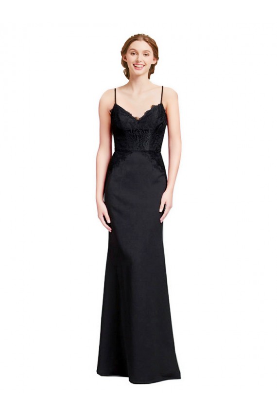 Sem Mangas Alças finas Lombar Crepe Esticado Sereia Vestidos de Madrinha / Vestidos de Festa