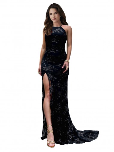 Sem Mangas Decote Alto Abrir de volta Renda Sereia Longo Vestidos de Madrinha / Vestidos de Noite / Vestidos de Festa