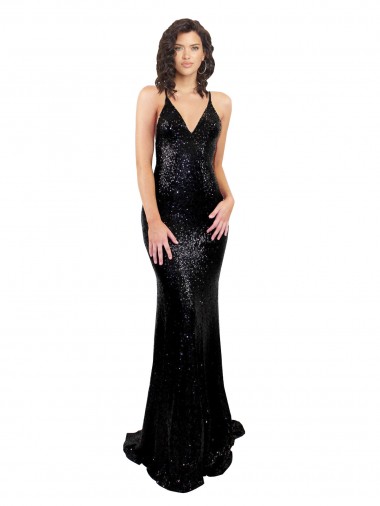 Sem Mangas Decote V Sem encosto Lantejoulas Sereia Vestidos de Madrinha / Vestidos de Noite / Vestidos de Festa