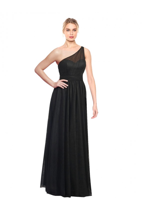 Sem Mangas Um Ombro Tule Linha A Vestidos de Festa / Vestidos de Madrinha