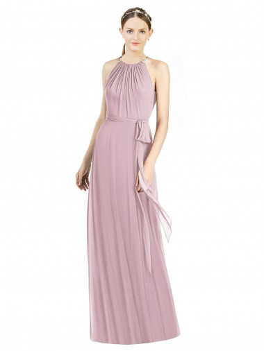Sem Mangas Cabeçada Chiffon Linha A Prímula Longo Vestidos de Madrinha