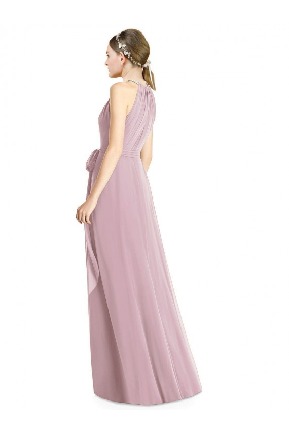 Sem Mangas Cabeçada Chiffon Linha A Prímula Longo Vestidos de Madrinha