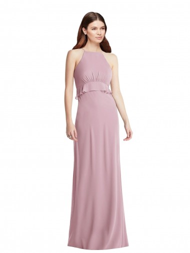 Sem Mangas Cabeçada Lombar Chiffon Linha A Prímula Longo Vestidos de Madrinha