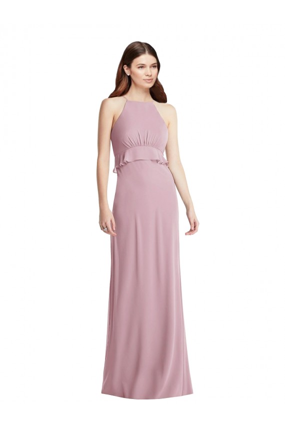 Sem Mangas Cabeçada Lombar Chiffon Linha A Prímula Longo Vestidos de Madrinha