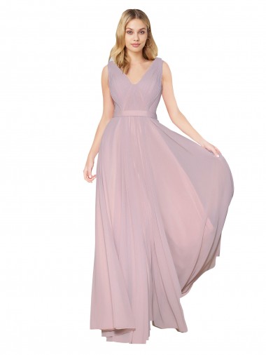 Sem Mangas Decote V Costas em V Chiffon Linha A Longo Vestidos de Madrinha / Vestidos de Noite / Vestidos de Festa