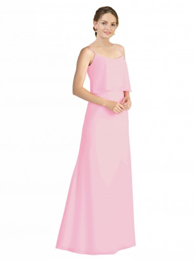 Sem Mangas Alças finas Abrir de volta Chiffon Linha A Quase Rosa Vestidos de Madrinha
