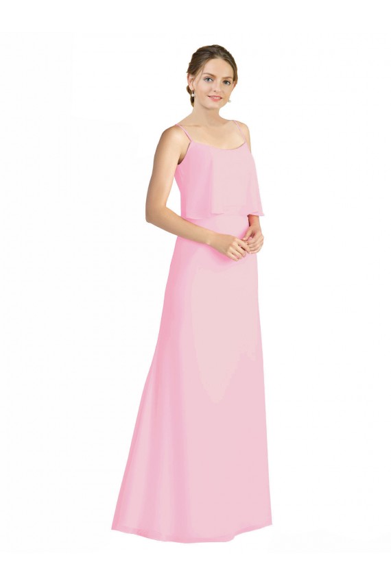 Sem Mangas Alças finas Abrir de volta Chiffon Linha A Quase Rosa Vestidos de Madrinha